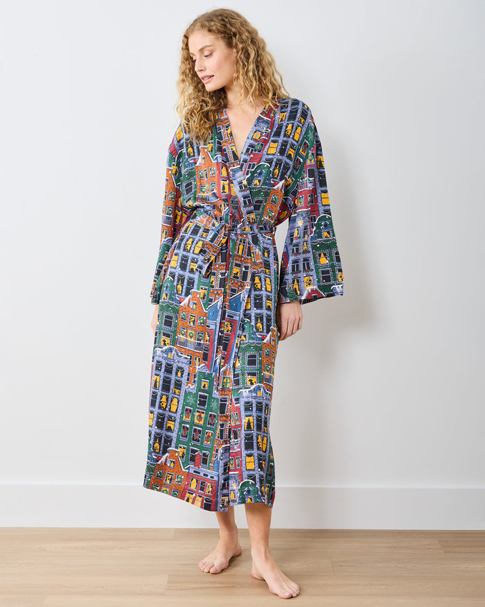 Manhattan Christmas - Eco Satin Joni Robe - Cozy Brownstone