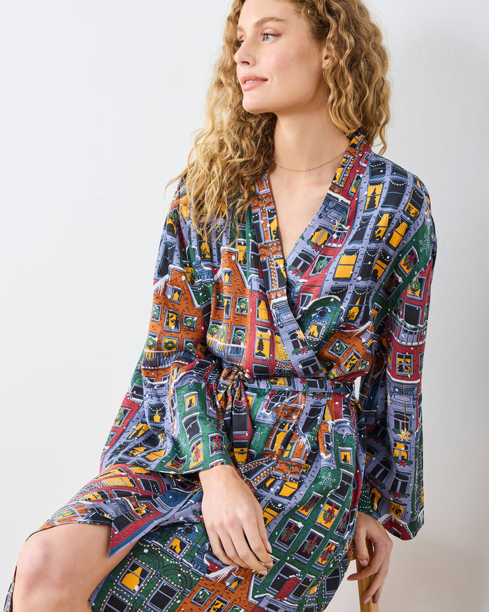 Manhattan Christmas - Eco Satin Joni Robe - Cozy Brownstone
