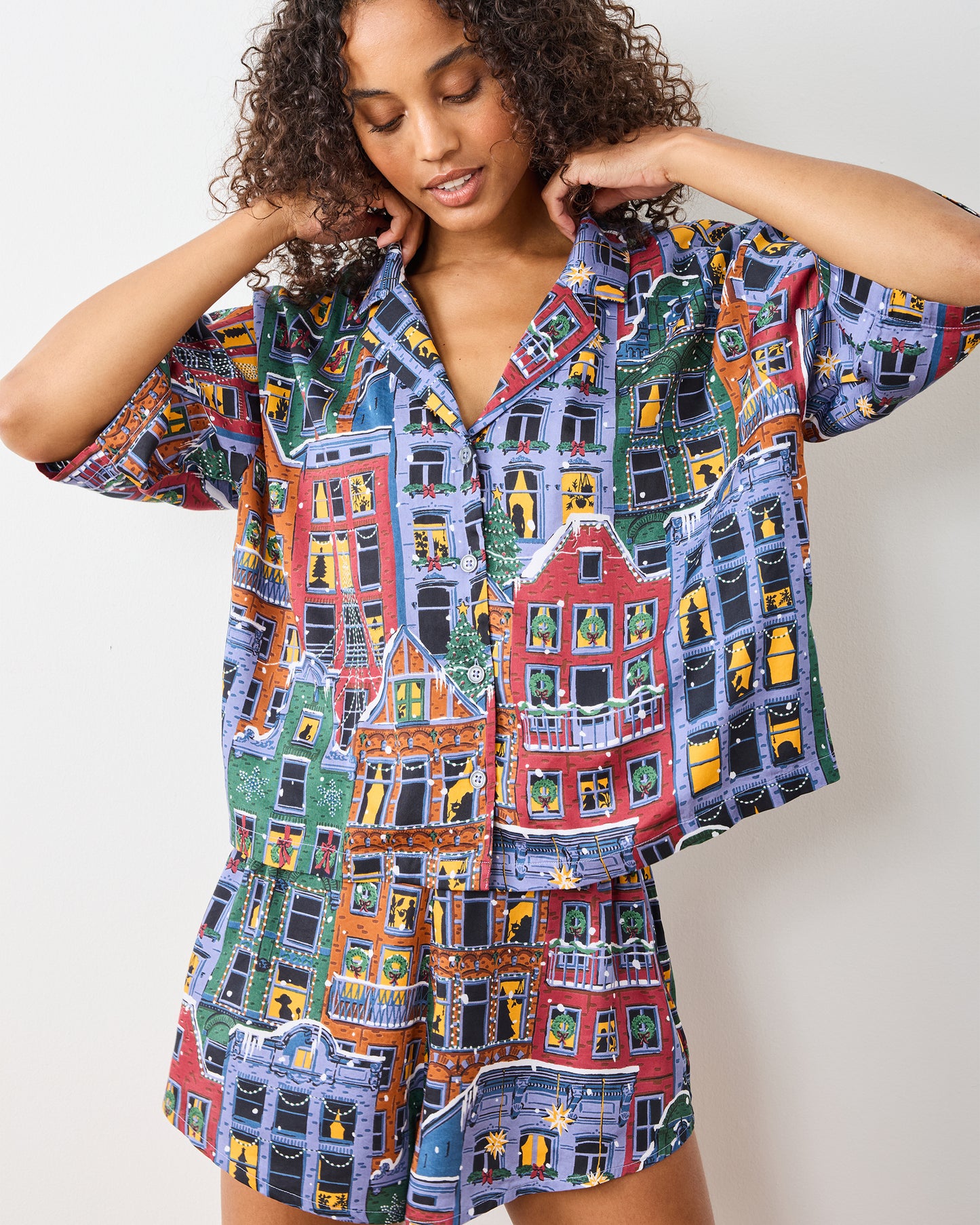 Manhattan Christmas - Eco Satin Sweet Dreams Set - Cozy Brownstone - Printfresh