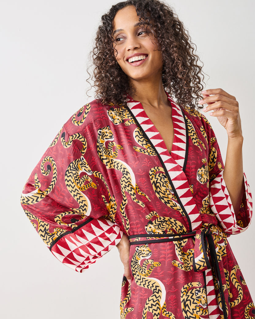 Twisted Tiger - Eco Satin Robe - Merlot - Printfresh