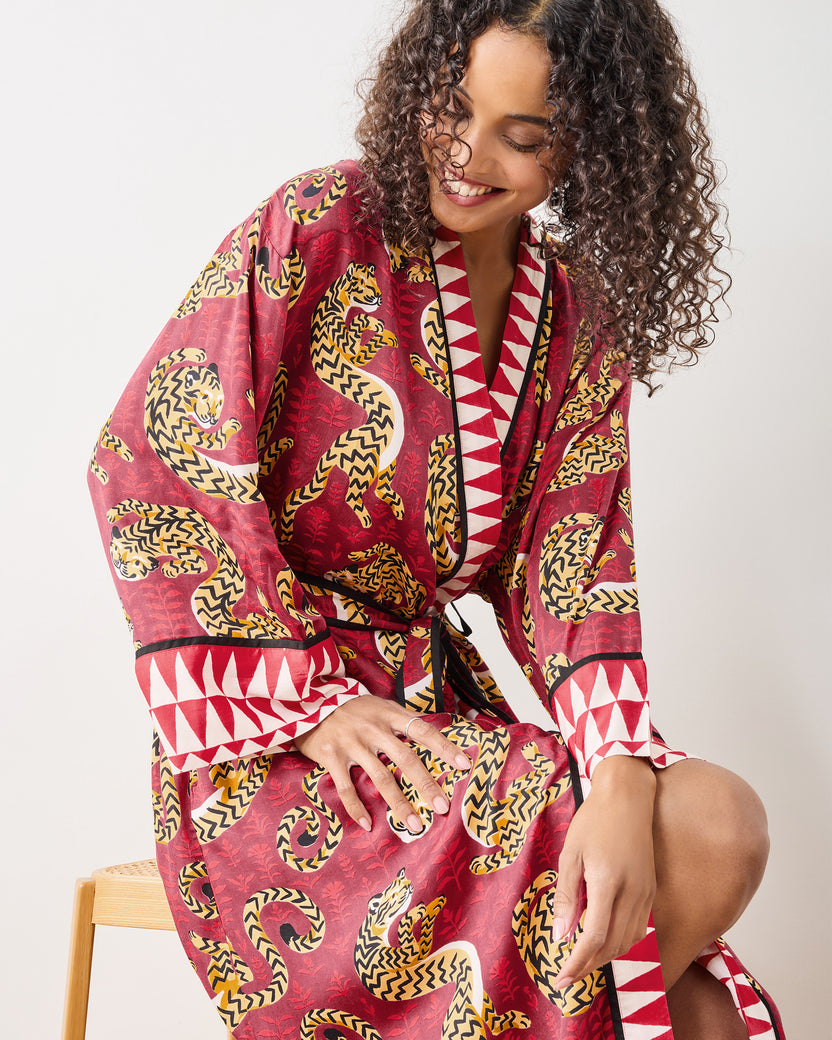 Twisted Tiger - Eco Satin Robe - Merlot - Printfresh