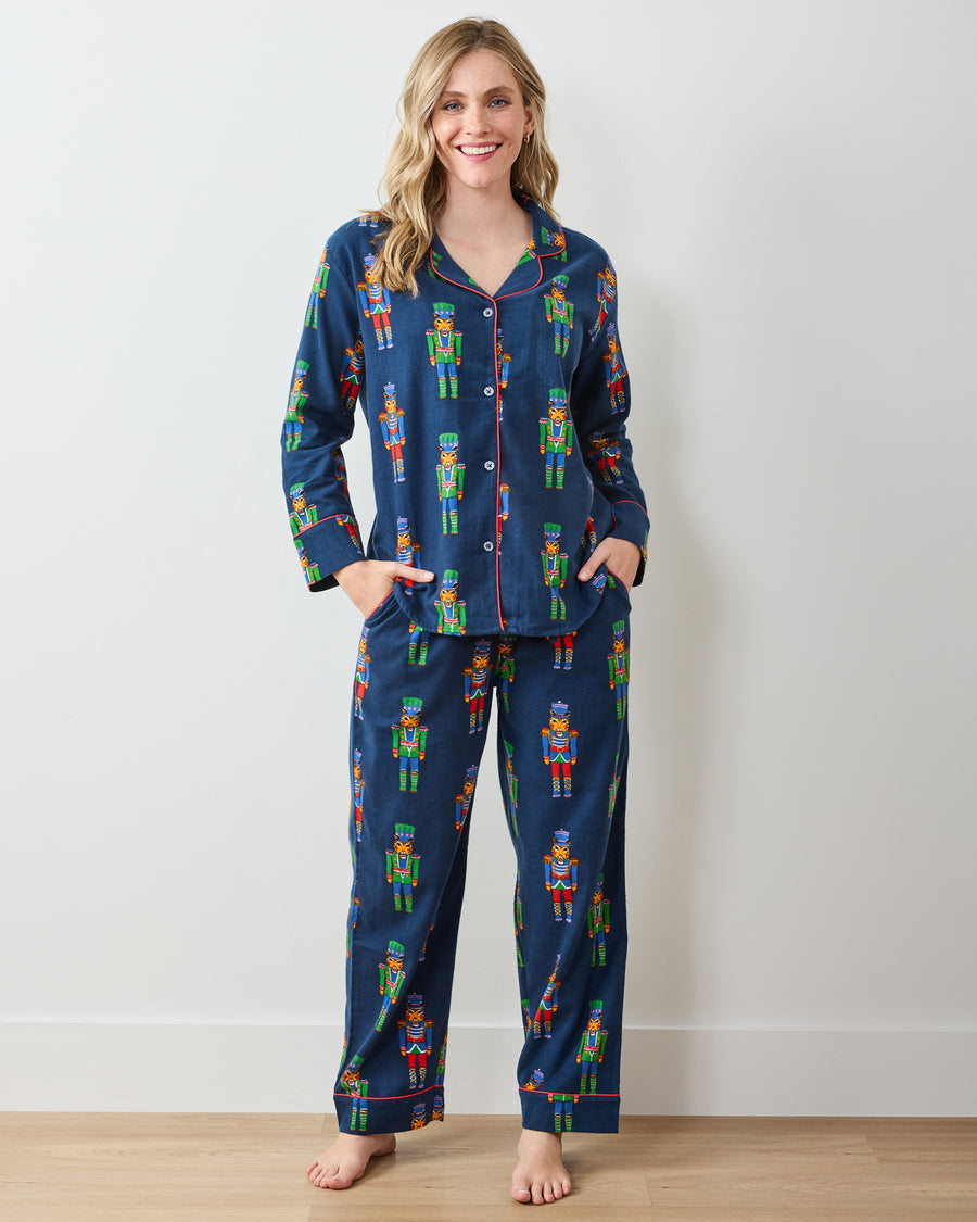 Leopard Nutcrackers - Midweight Flannel Long PJ Set - Navy - Printfresh