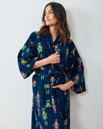 Leopard Nutcrackers - Midweight Flannel Long Robe - Navy - Printfresh