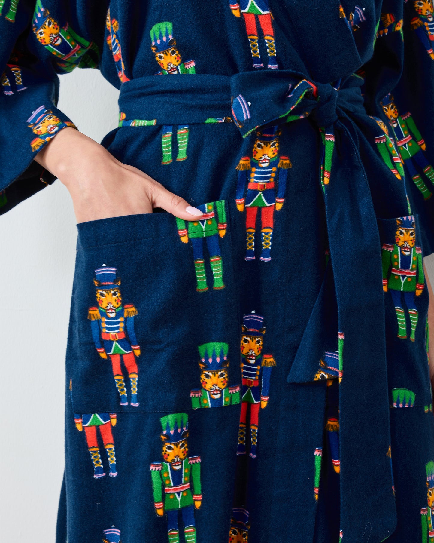 Leopard Nutcrackers - Midweight Flannel Long Robe - Navy - Printfresh