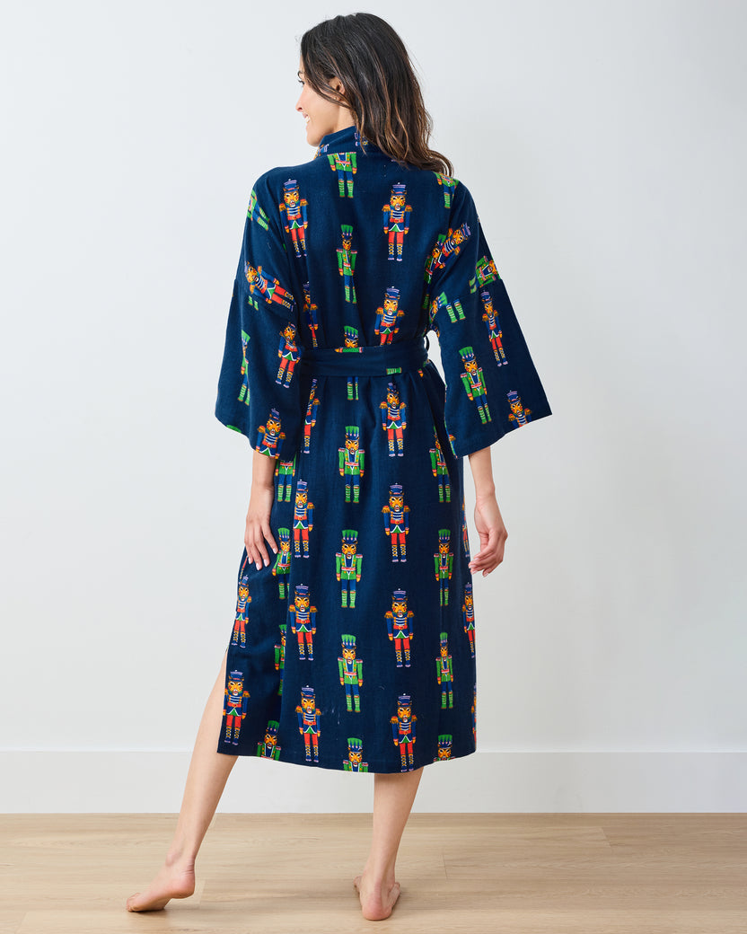 Leopard Nutcrackers - Midweight Flannel Long Robe - Navy - Printfresh
