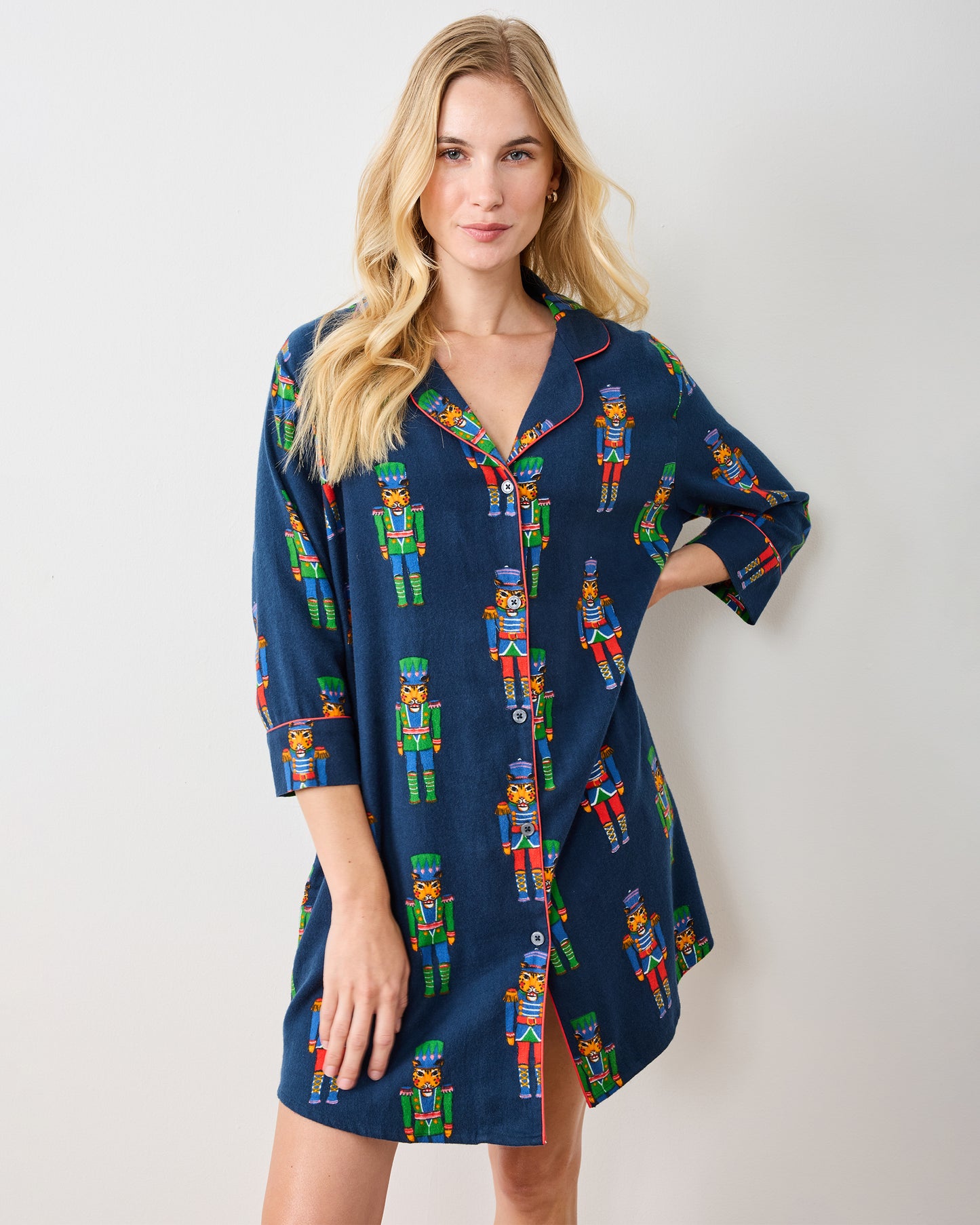 Leopard Nutcrackers - Midweight Flannel Sleep Shirt - Navy - Printfresh