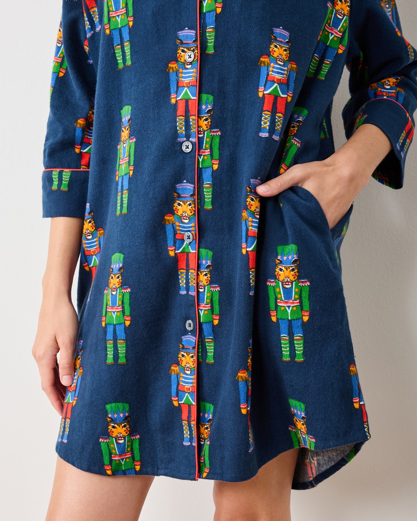 Leopard Nutcrackers - Midweight Flannel Sleep Shirt - Navy - Printfresh