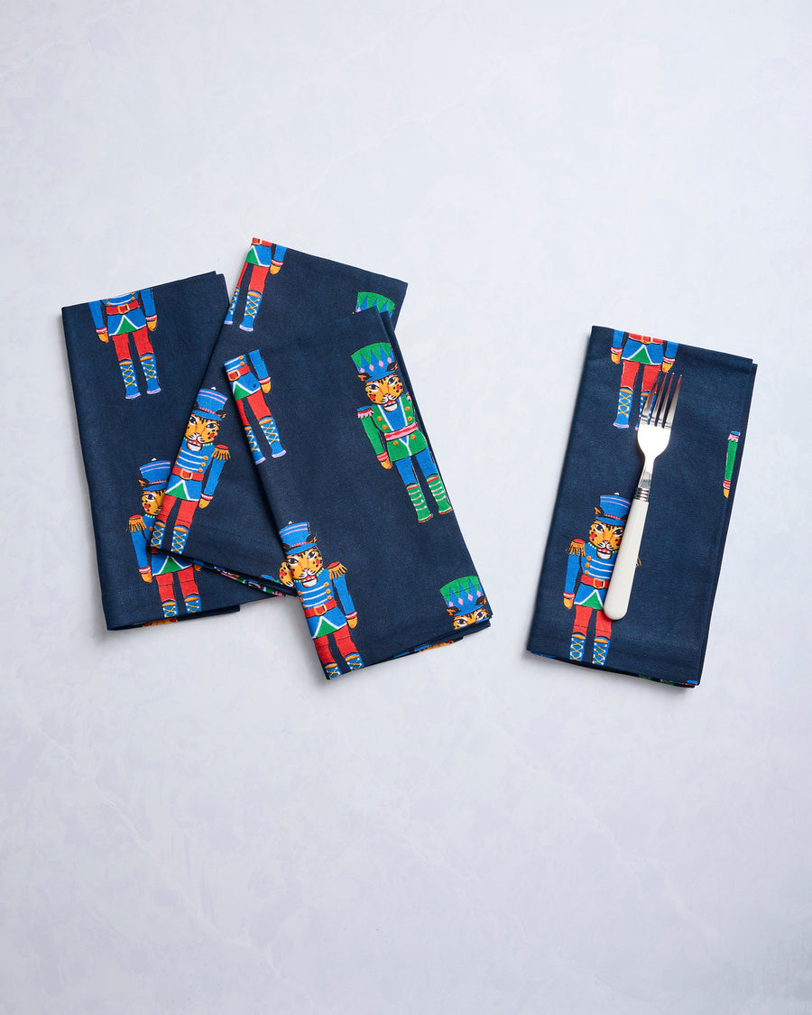 Leopard Nutcrackers - Dinner Napkins Set of 4- Navy - Printfresh
