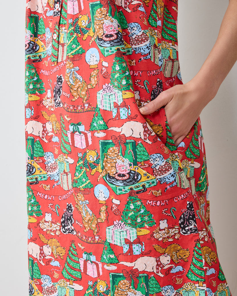 Meowy Christmas - Back to Bed Nightgown - Red Bow - Printfresh