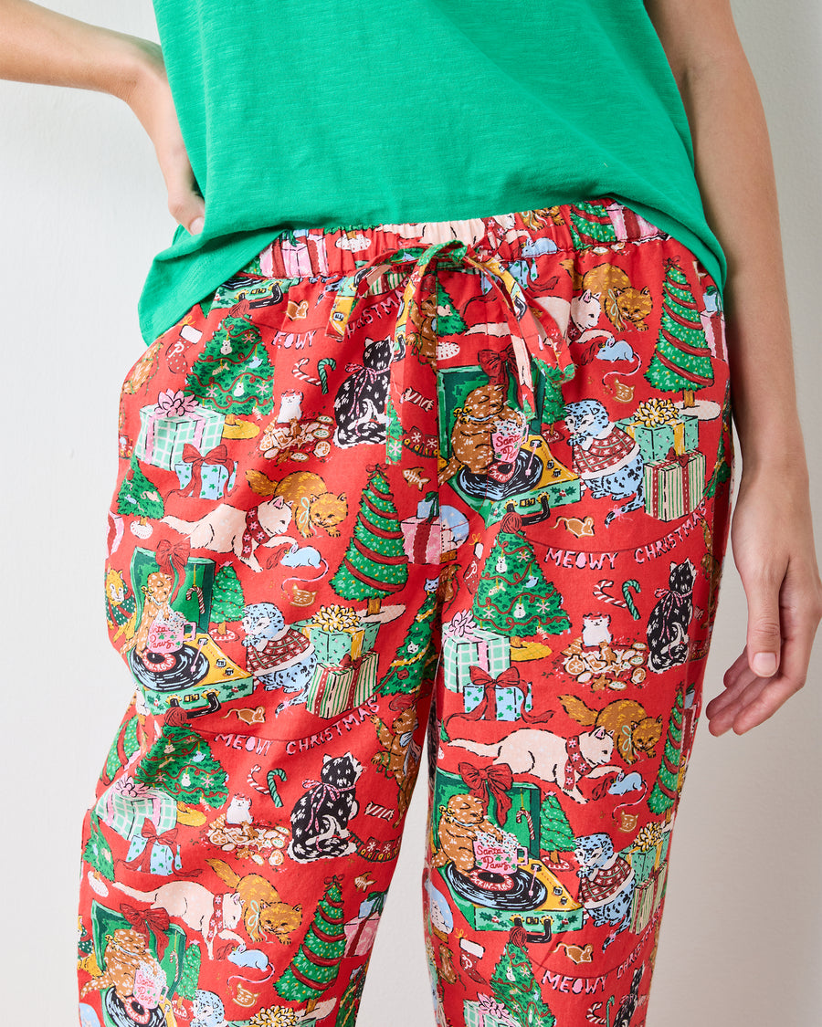 Meowy Christmas - PJ Pants - Red Bow - Printfresh