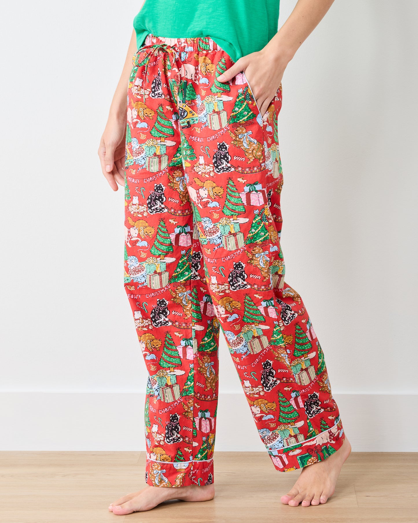 Meowy Christmas - PJ Pants - Red Bow - Printfresh