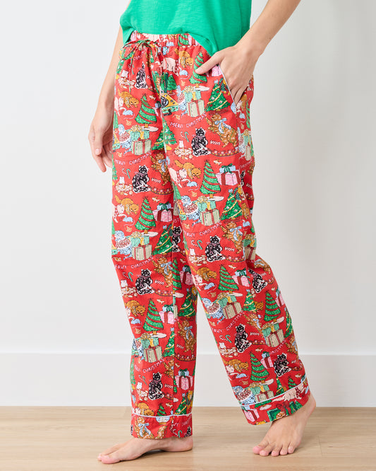 Meowy Christmas - PJ Pants - Red Bow - Printfresh