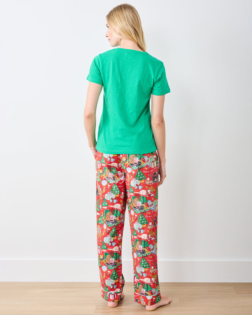 Meowy Christmas - PJ Pants - Red Bow - Printfresh