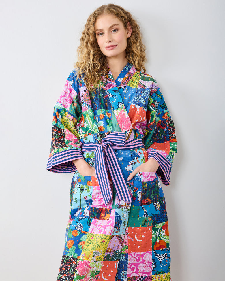 Kantha Multi Print Robe and Petite Traveler Tote - Printfresh