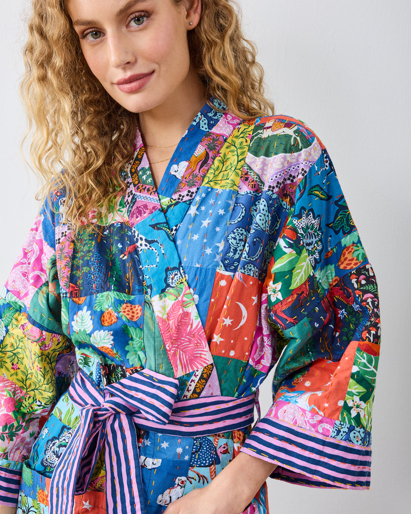 Kantha Multi Print Robe and Petite Traveler Tote - Printfresh