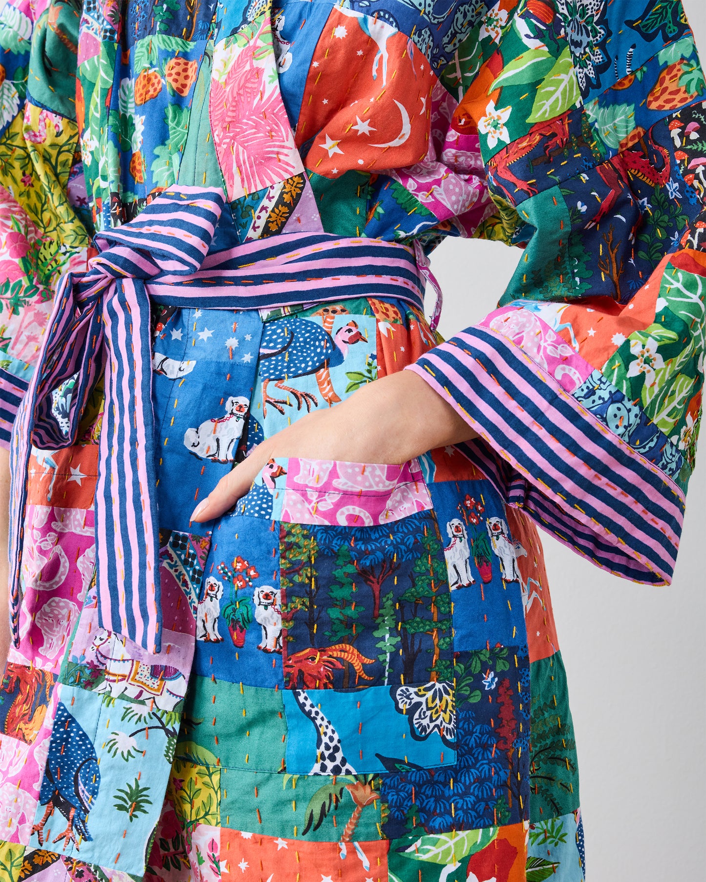 Kantha Multi Print Robe and Petite Traveler Tote - Printfresh