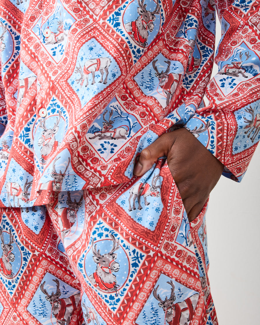 Reindeer Games - Men's Lightweight Flannel Long PJ Set - Red Sleigh