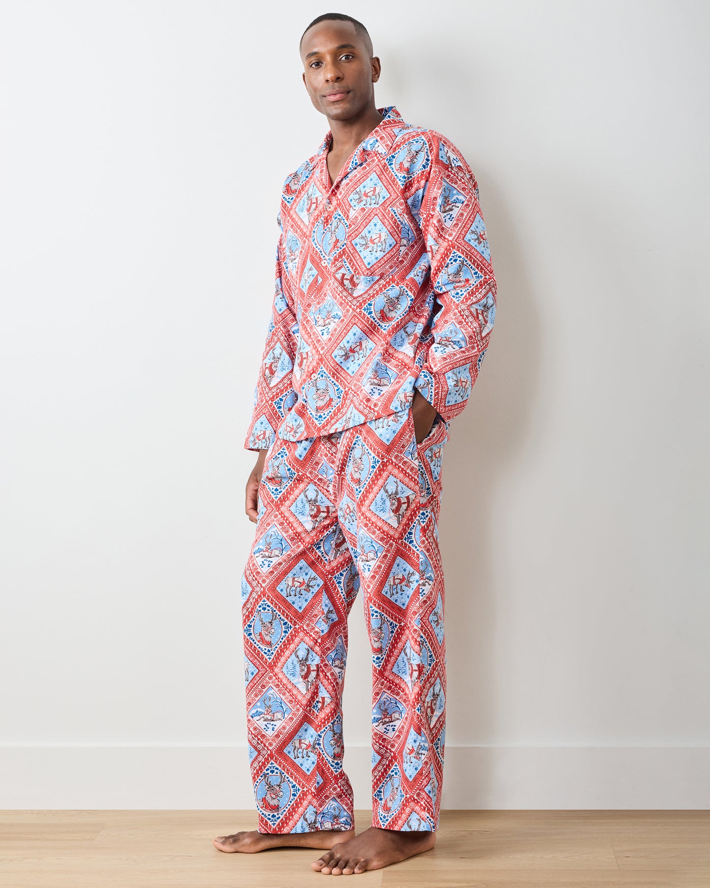 Reindeer Games - Men's Lightweight Flannel Long PJ Set - Red Sleigh