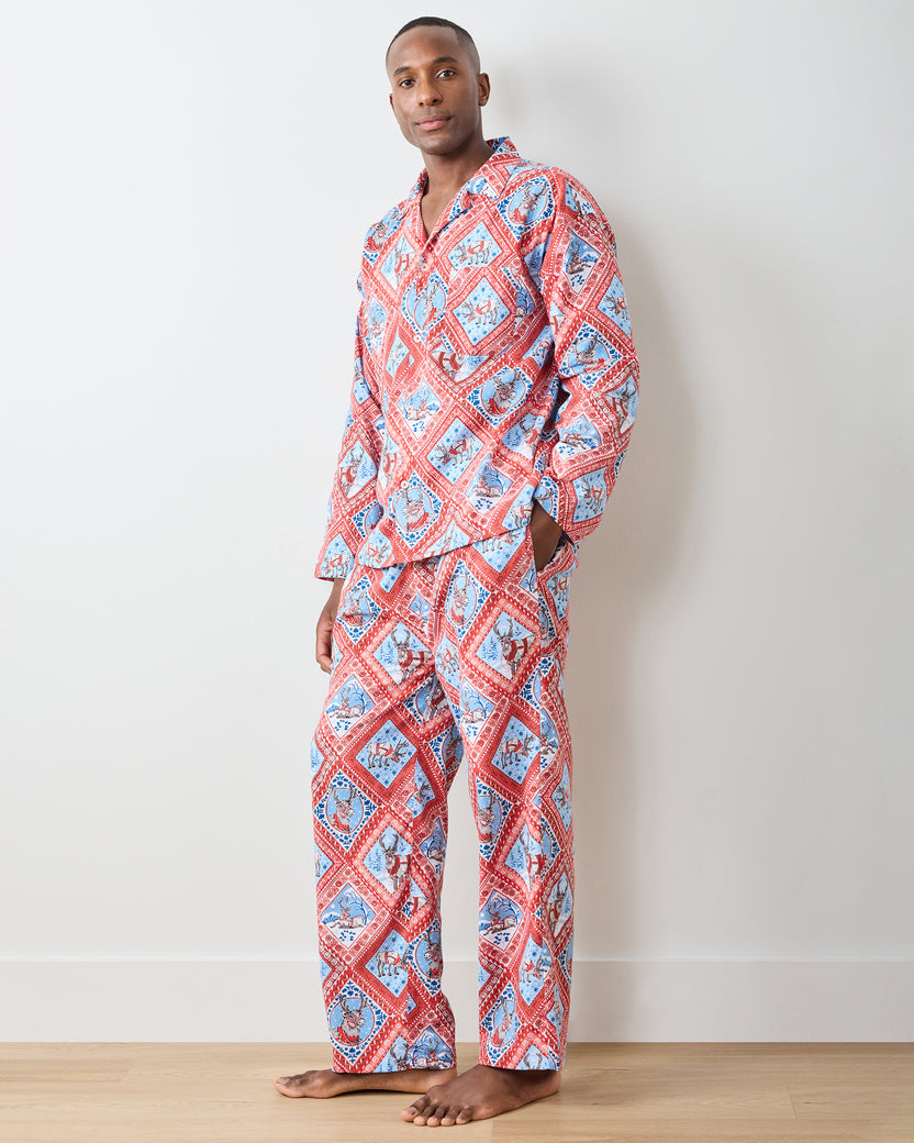 Reindeer Games - Men's Lightweight Flannel Long PJ Set - Red Sleigh