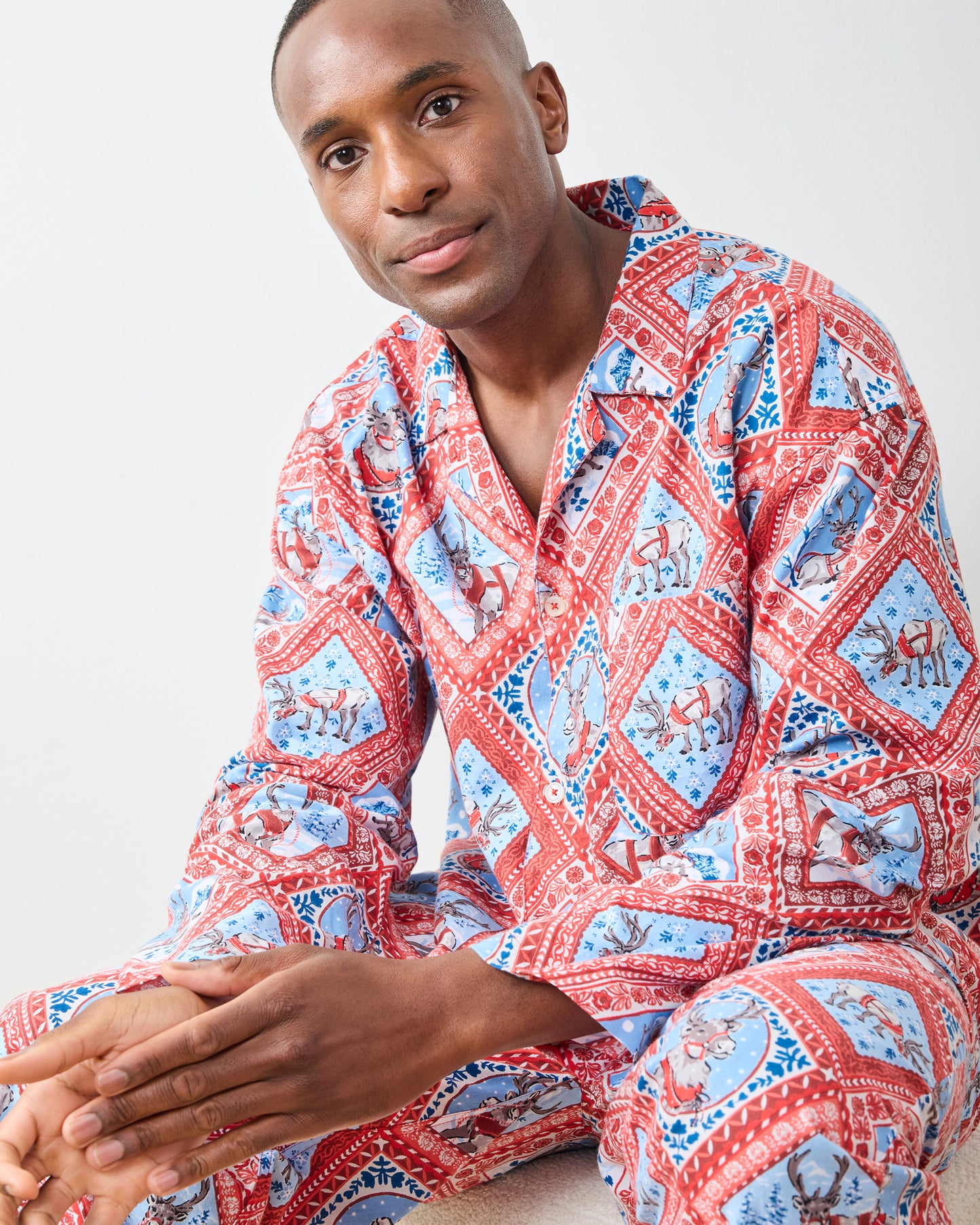 Reindeer Games - Men's Lightweight Flannel Long PJ Set - Red Sleigh