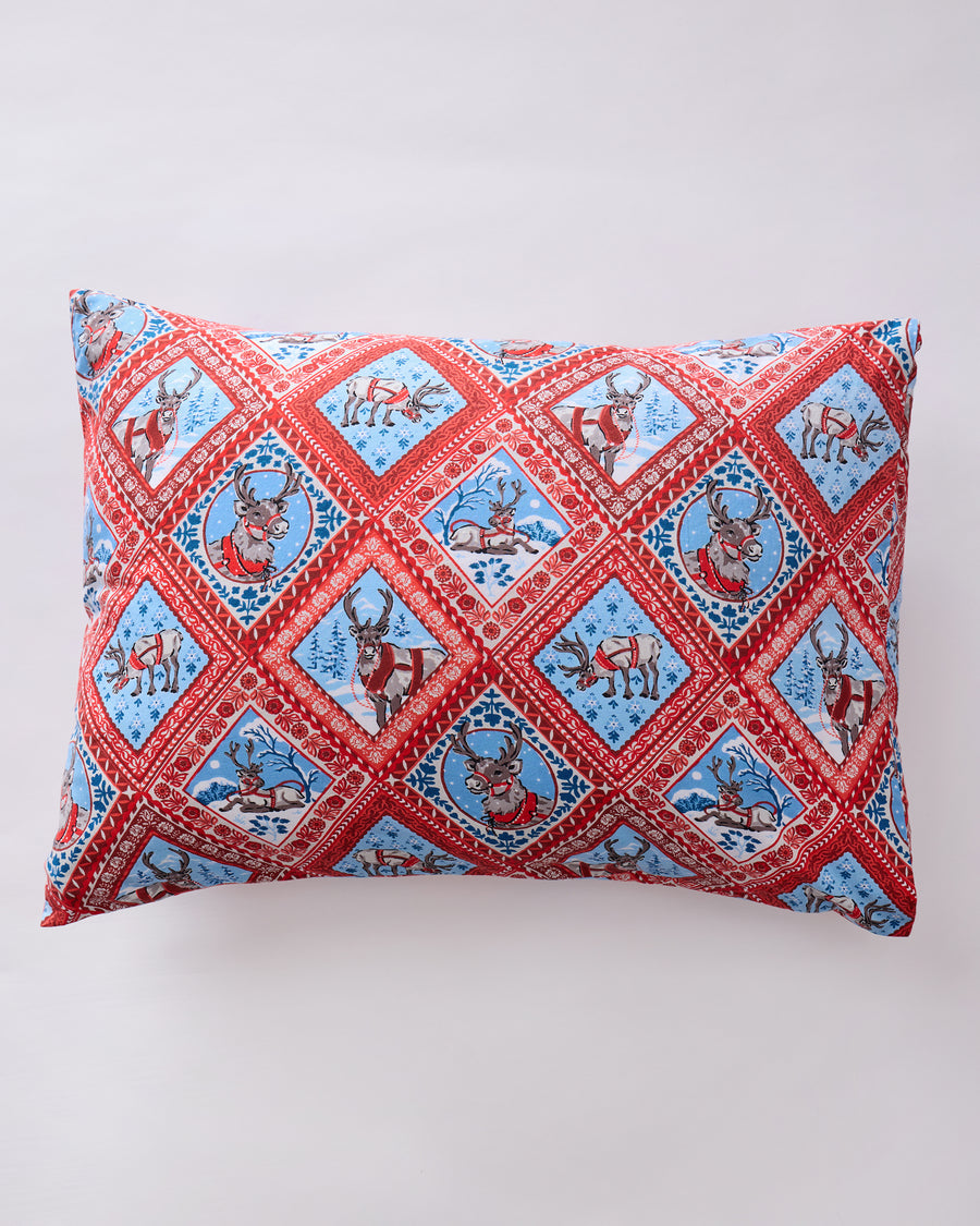 Reindeer Games - Lightweight Flannel Pillowcase Set of 2 - Red Sleigh - Printfresh