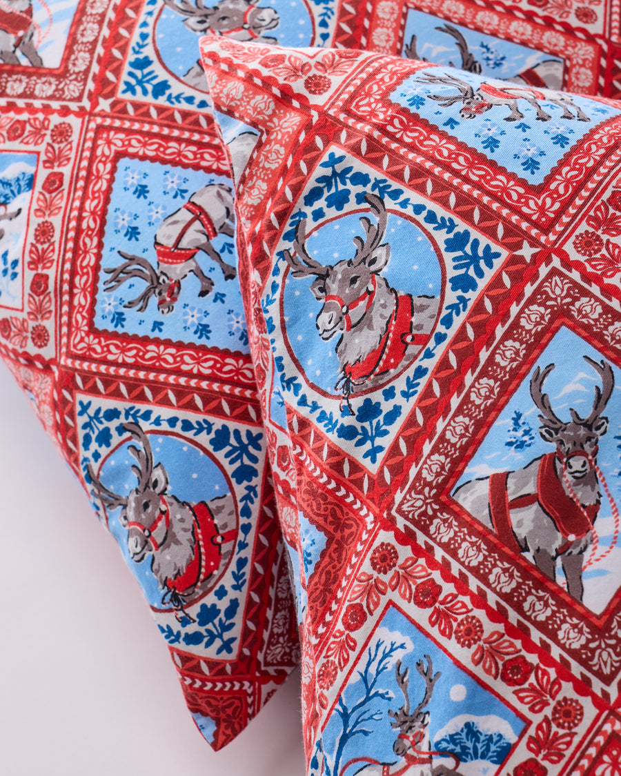 Reindeer Games - Lightweight Flannel Pillowcase Set of 2 - Red Sleigh - Printfresh
