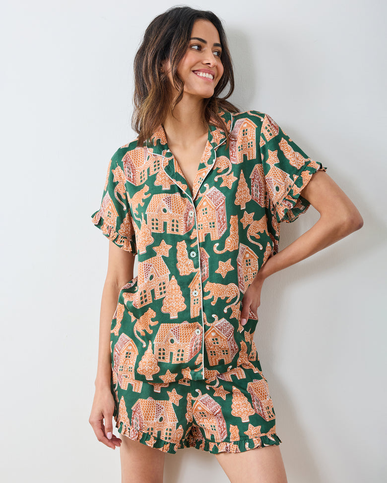 Gingerbread Party - Eco Satin Ruffle Set - Hunter Green - Printfresh