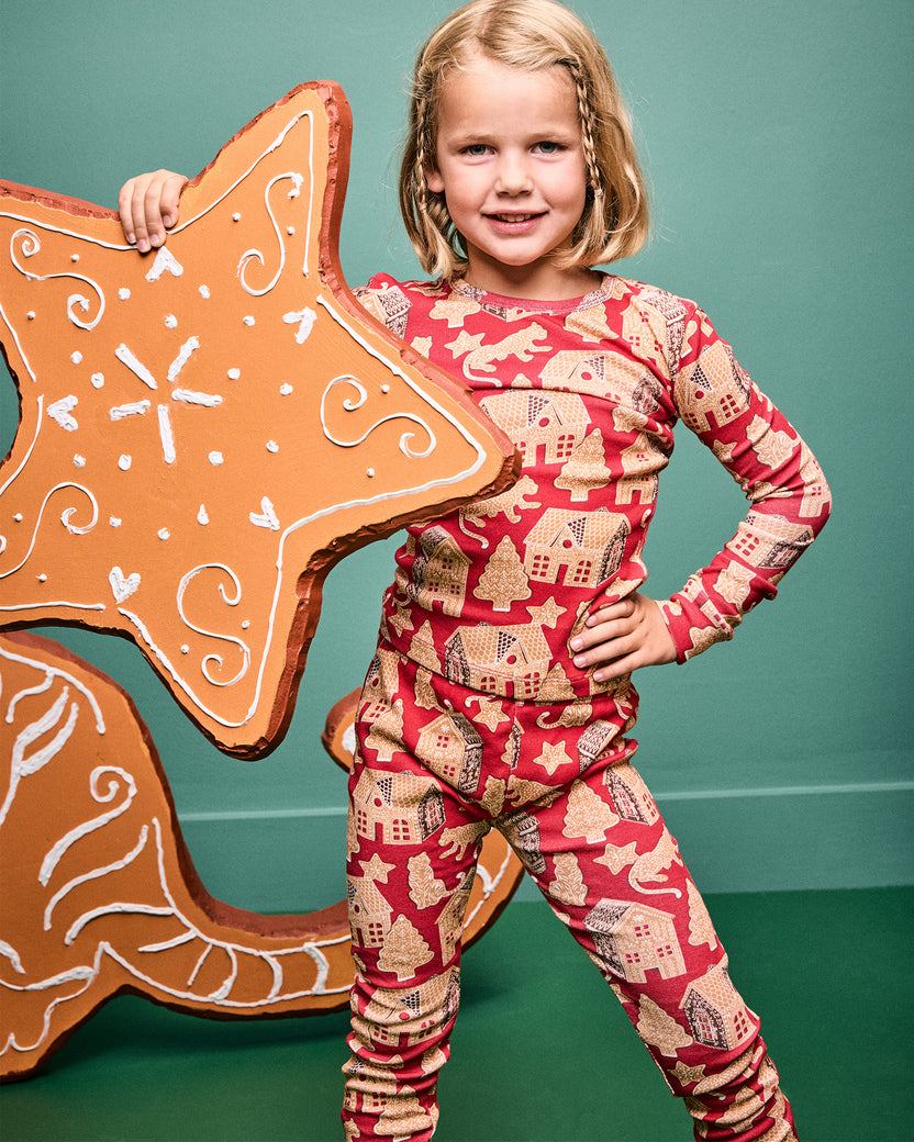 Gingerbread Party - Kids Snug Fit PJ Set - Ruby - Printfresh
