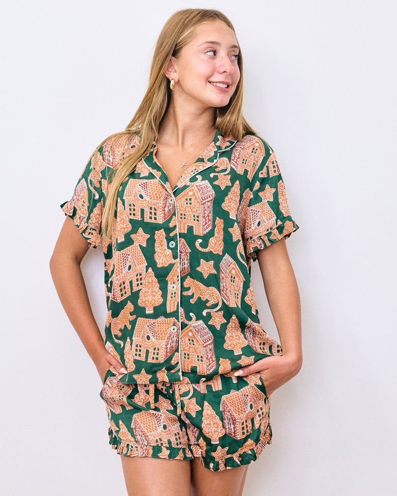 Gingerbread Party - Eco Satin Ruffle Set - Hunter Green - Printfresh