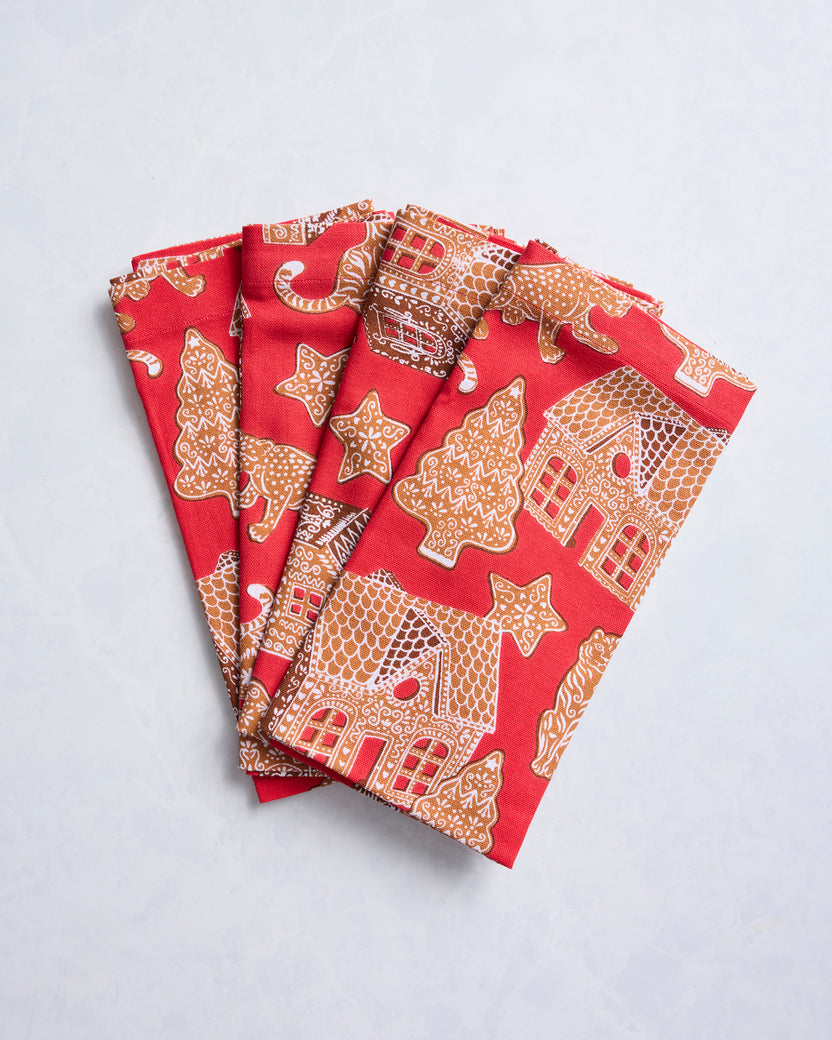 Gingerbread Party - Dinner Napkins Set of 4 - Ruby - Printfresh