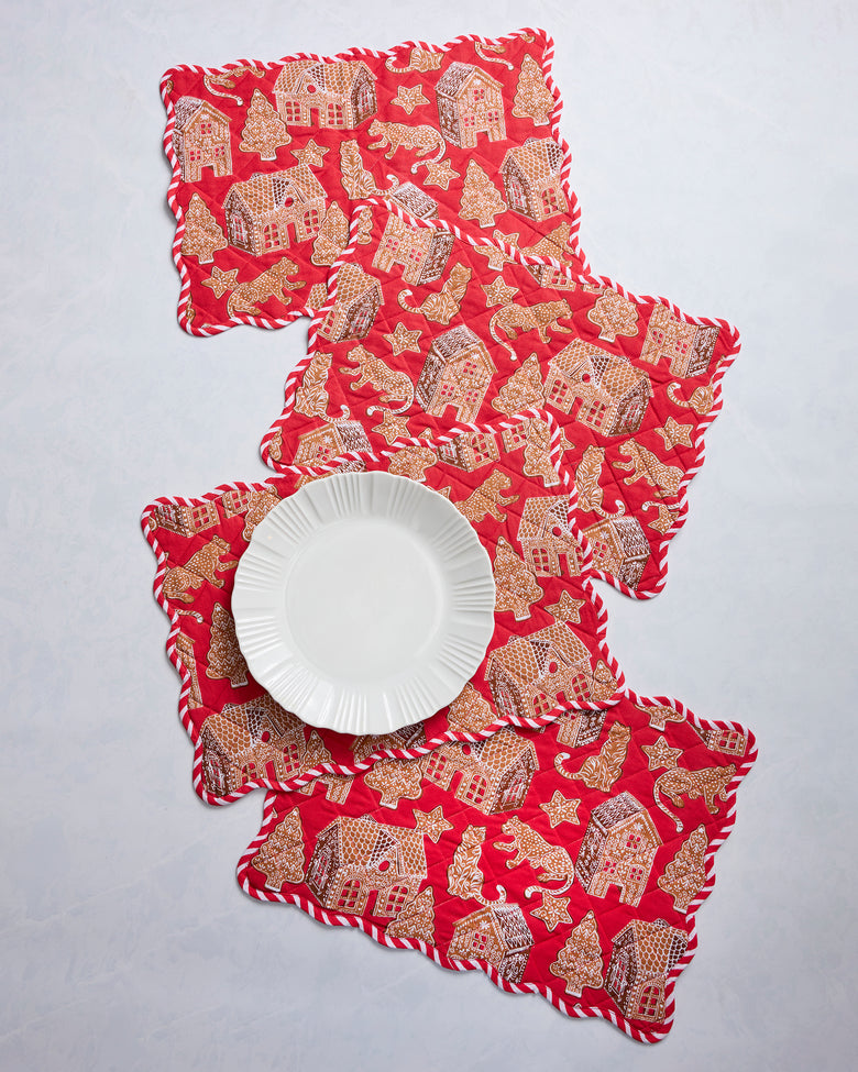 Gingerbread Party - Set of 4 Placemats - Ruby - Printfresh
