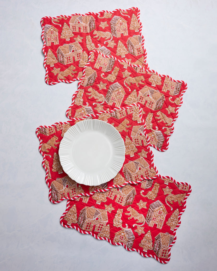 Gingerbread Party - Set of 4 Placemats - Ruby - Printfresh