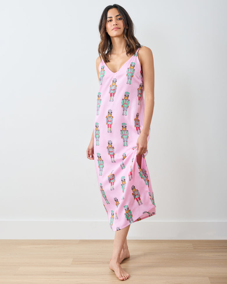 Leopard Nutcrackers - Eco Satin Chic to Sleep Nightie - Pink Candy Cane - Printfresh