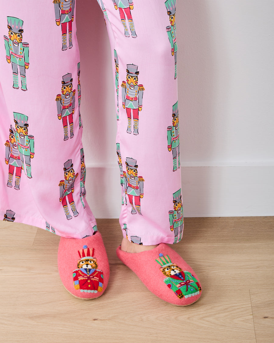 French Knot X PF Slipper  - Leopard Nutcracker - Pink Candy Cane - Printfresh