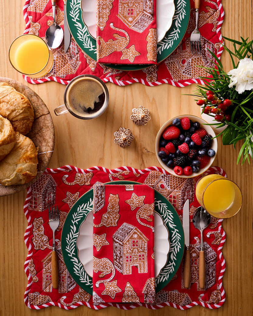 Gingerbread Party - Set of 4 Placemats & Napkins Bundle - Ruby - Printfresh