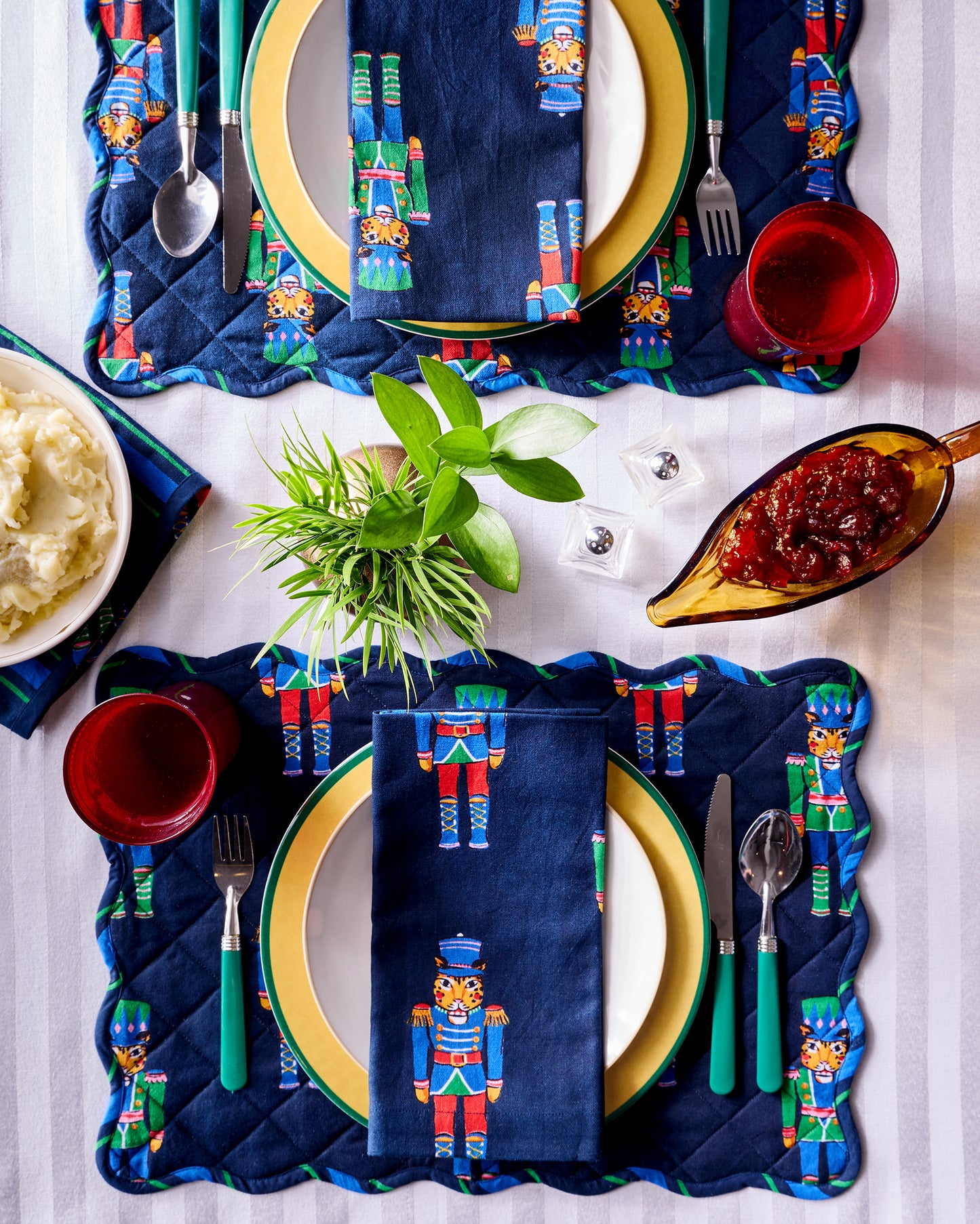 Leopard Nutcrackers - Set of 4 Placemats & Napkins Bundle - Navy - Printfresh