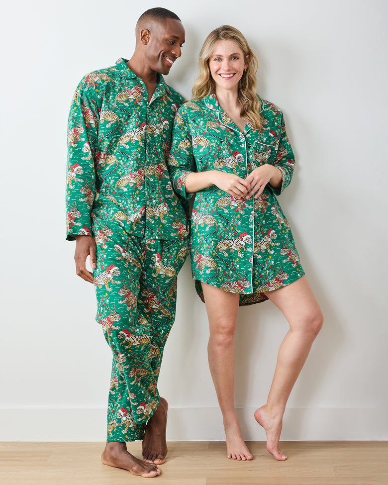 Very Merry Bagheera - Lightweight Flannel Sleep Shirt - Mistletoe - Printfresh