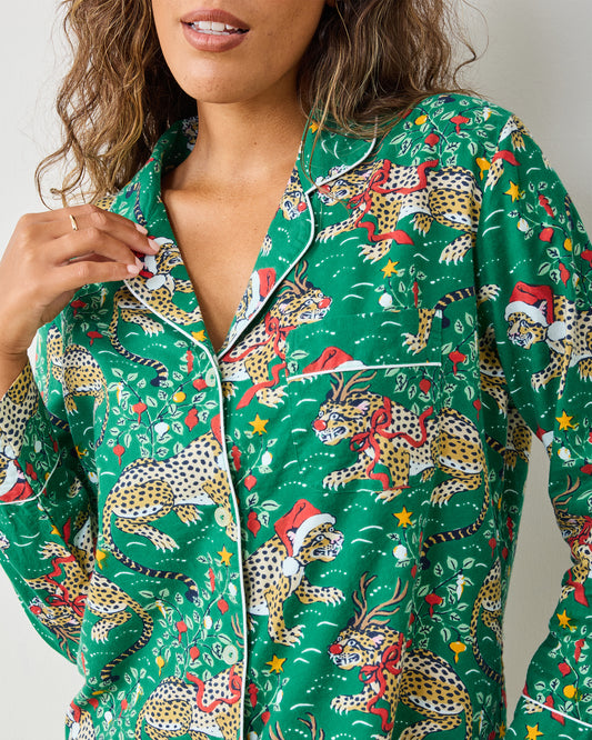 Very Merry Bagheera - Lightweight Flannel Long PJ Set - Mistletoe - Printfresh