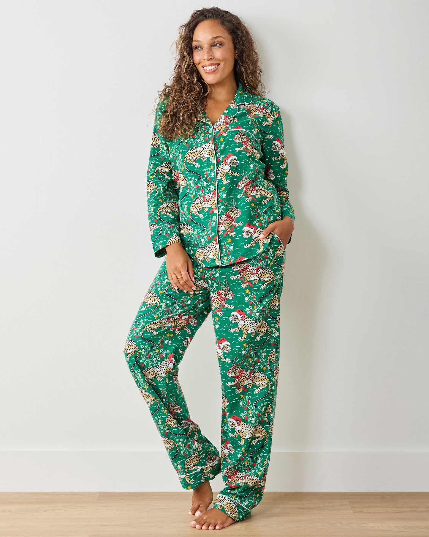 Very Merry Bagheera - Lightweight Flannel Long PJ Set - Mistletoe - Printfresh