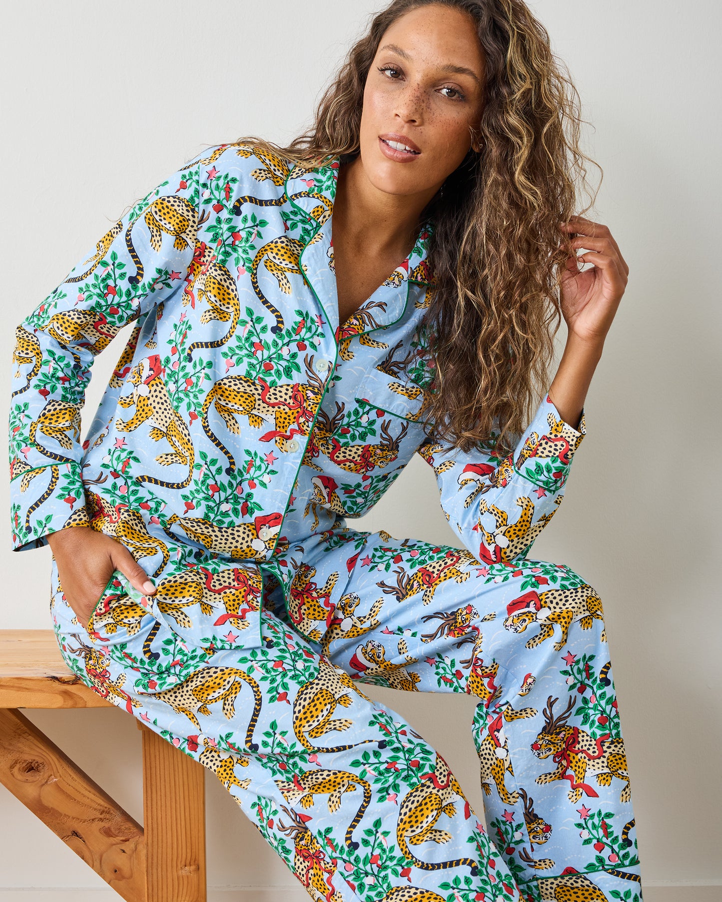 Very Merry Bagheera - Long PJ Set - Pale Blue - Printfresh
