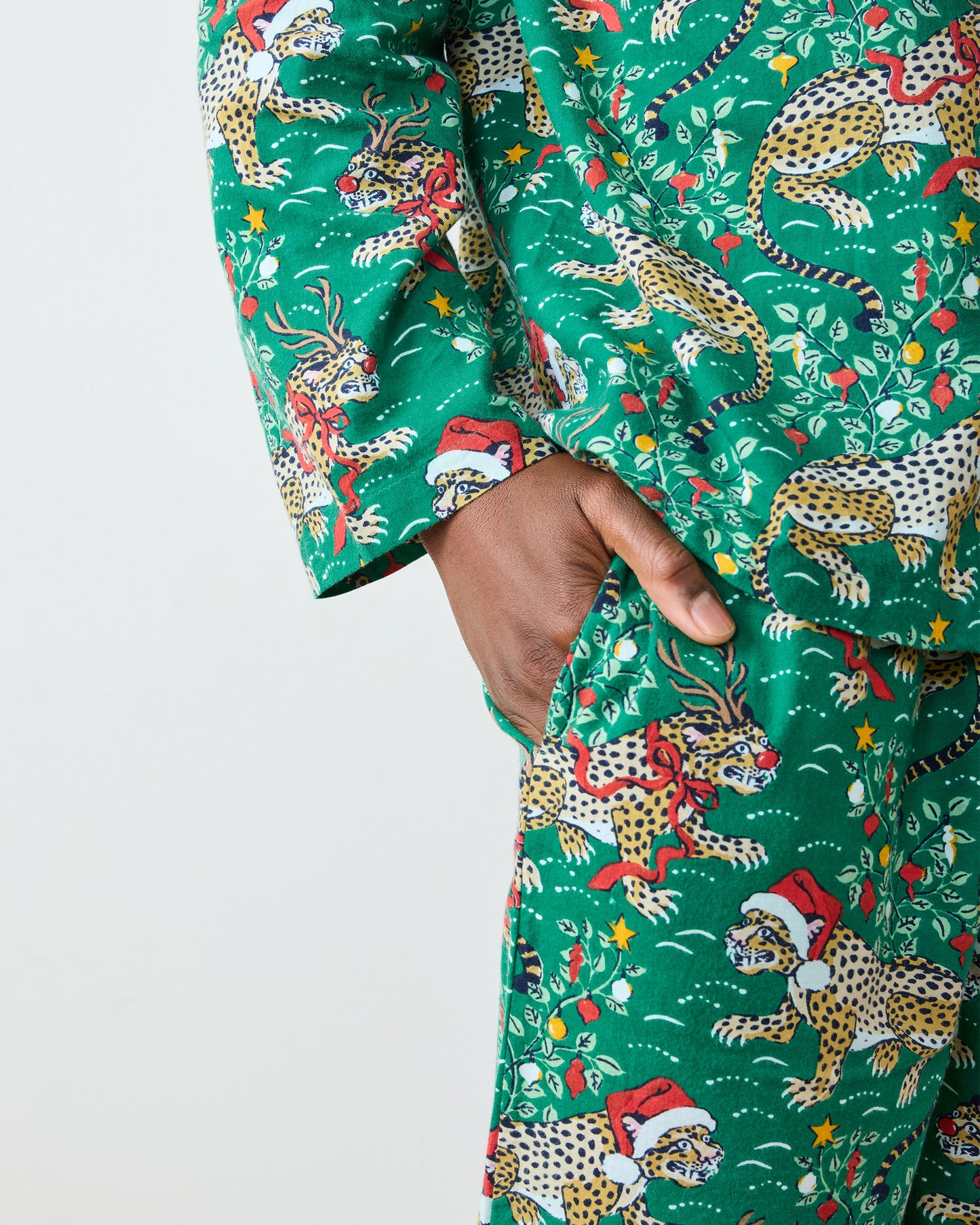 Very Merry Bagheera - Men's Lightweight Flannel Long PJ Set - Mistletoe