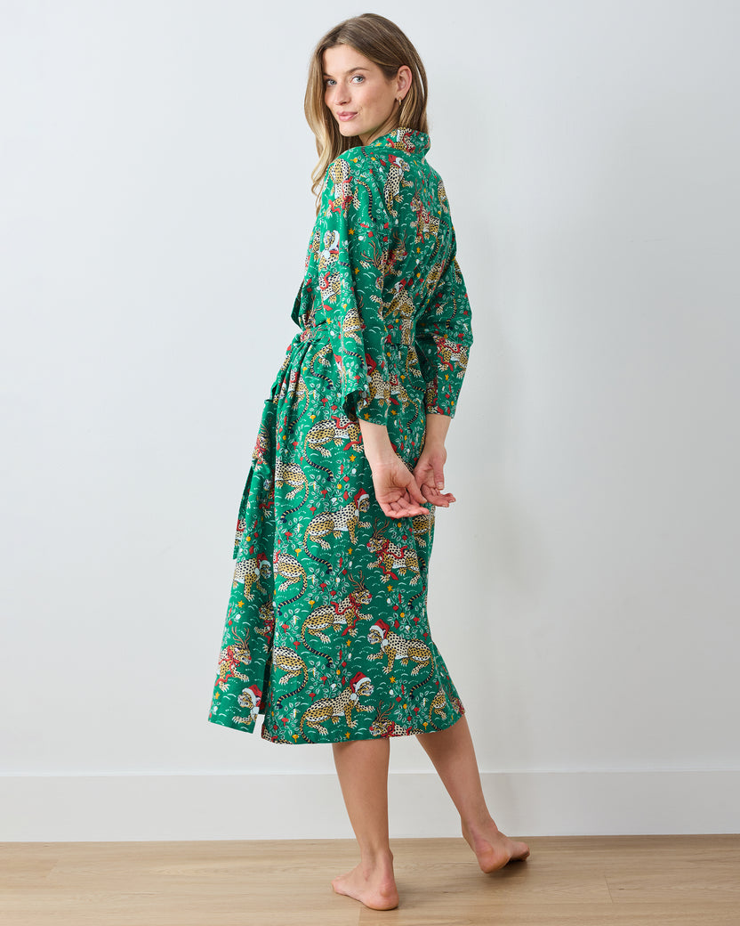 Very Merry Bagheera - Lightweight Flannel Long Robe - Mistletoe - Printfresh