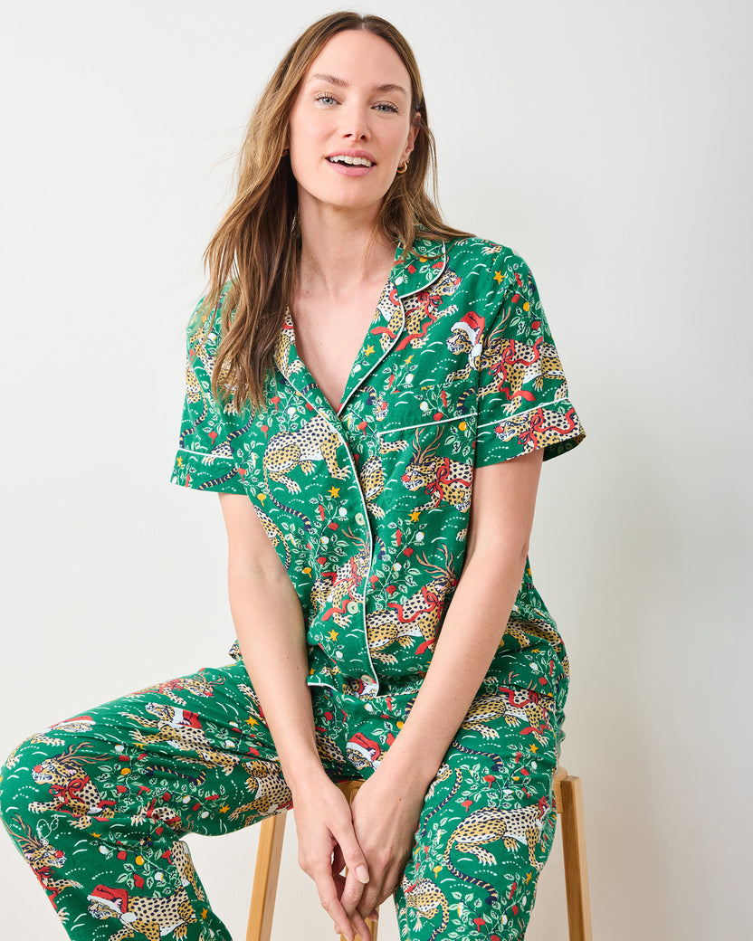 Very Merry Bagheera - Lightweight Flannel Short Sleeve & Long Pants Set - Mistletoe