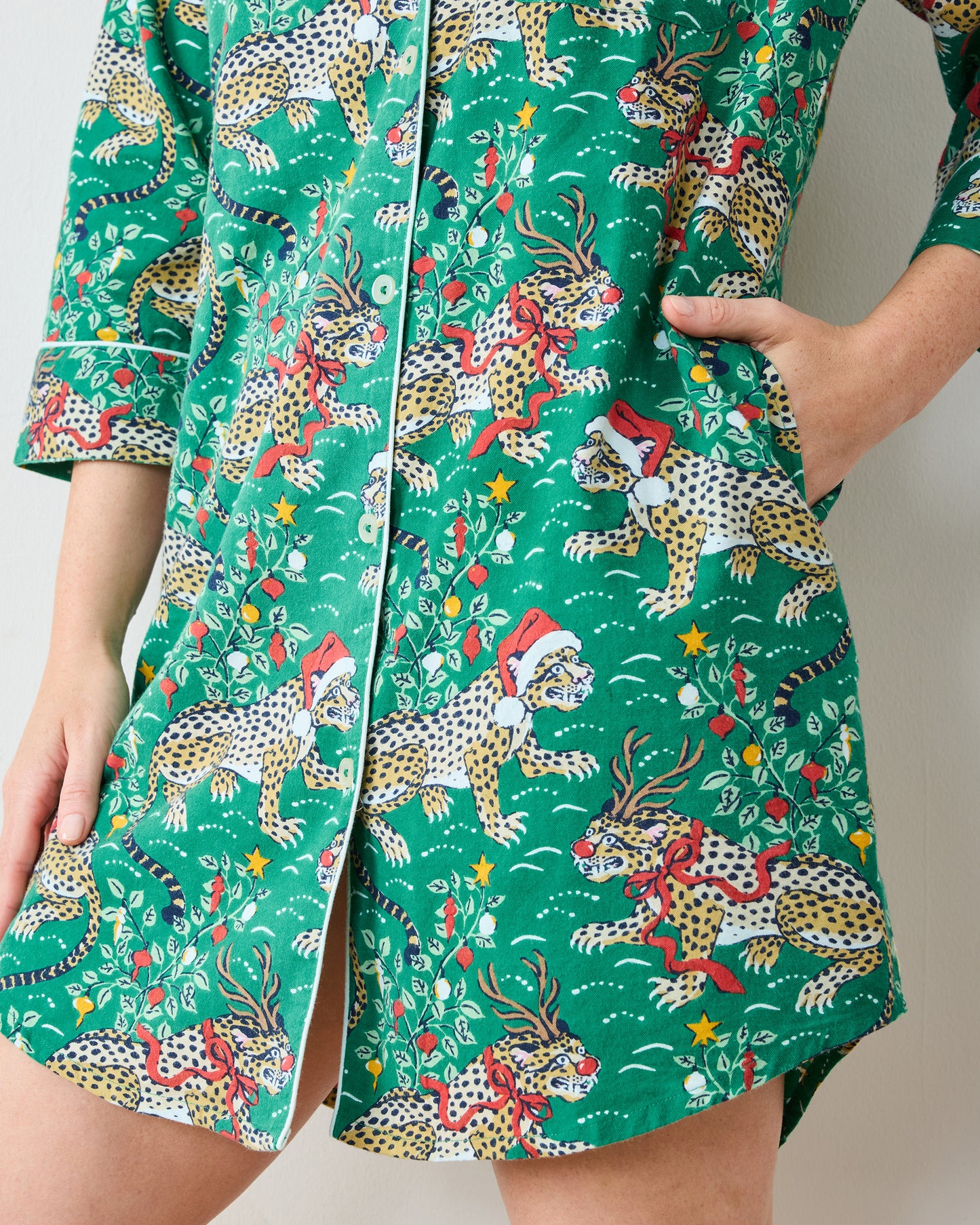 Very Merry Bagheera - Lightweight Flannel Sleep Shirt - Mistletoe - Printfresh