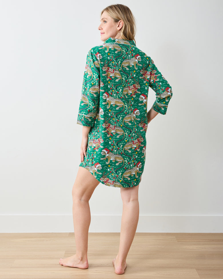 Very Merry Bagheera - Lightweight Flannel Sleep Shirt - Mistletoe - Printfresh