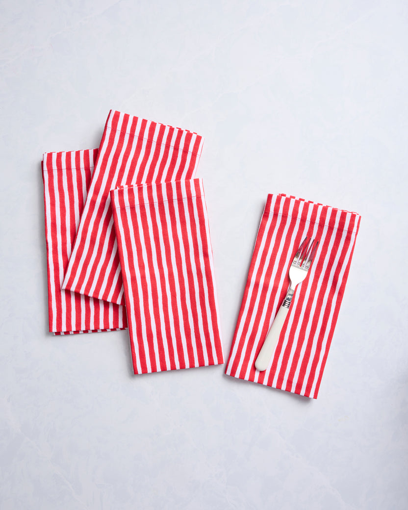 Chunky Painted Stripe - Dinner Napkins Set of 4 - Ruby - Printfresh