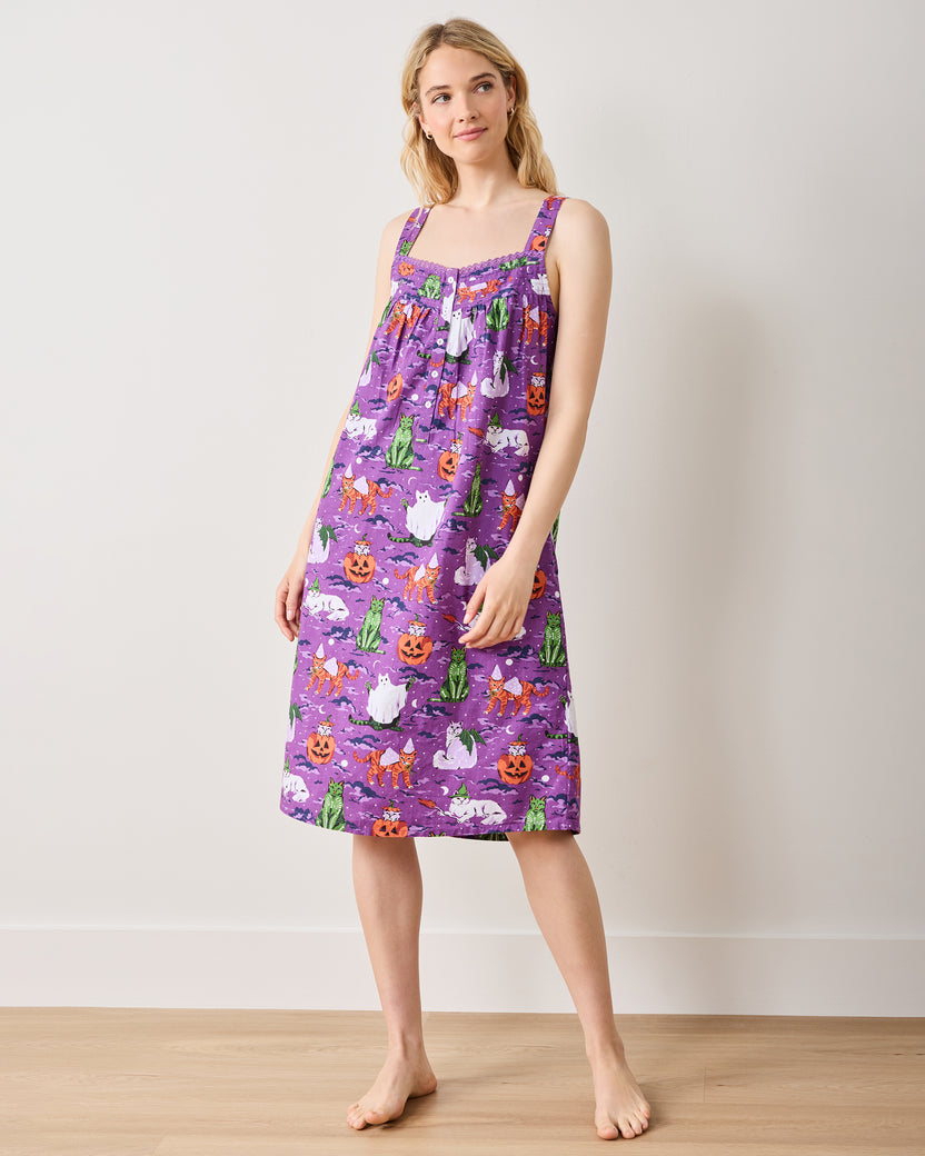 Halloween House Cats - Back to Bed Nightgown - Purple Tonic - Printfresh
