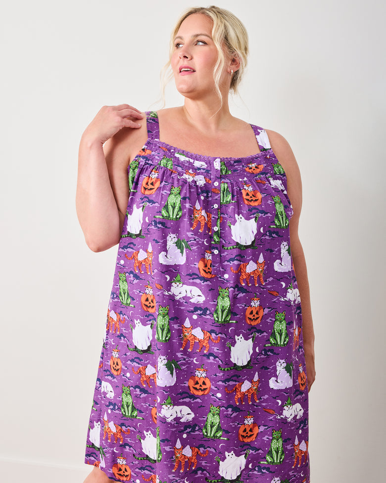 Halloween House Cats - Back to Bed Nightgown - Purple Tonic - Printfresh