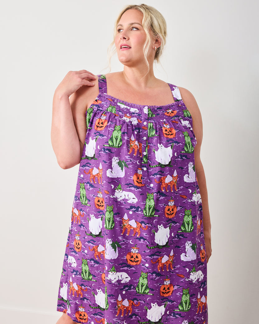 Halloween House Cats - Back to Bed Nightgown - Purple Tonic - Printfresh