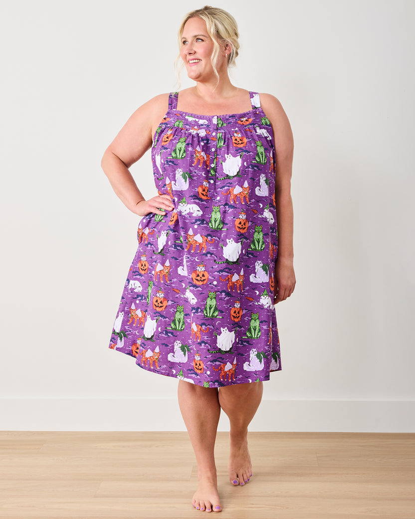 Halloween House Cats - Back to Bed Nightgown - Purple Tonic - Printfresh